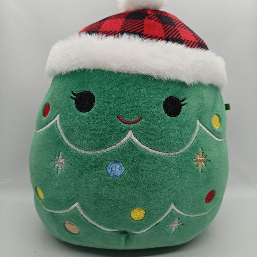 Squishmallows 8" Christmas Leama the Tree Plaid Hat Soft Squishy Kids Plushie